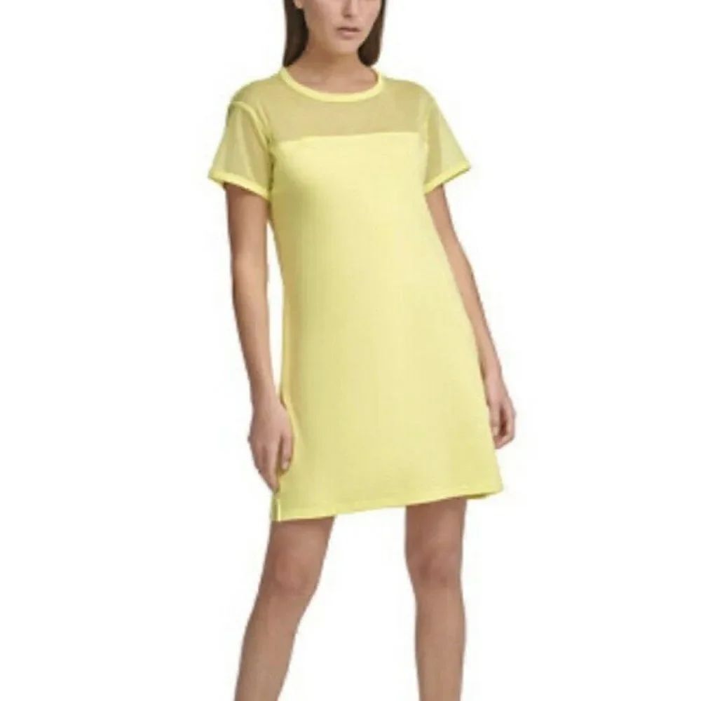 DKNY Sport Yellow Mesh-Blocked T-Shirt Dress Large NWT